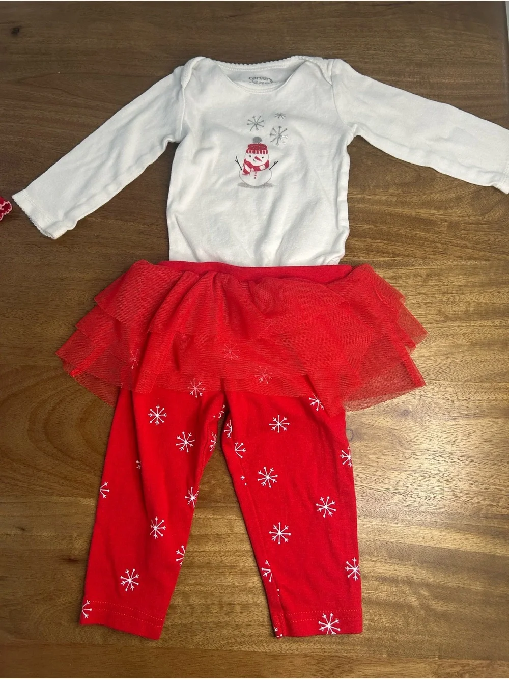 Baby Holiday Snowman Tutu Legging Set - White & Red